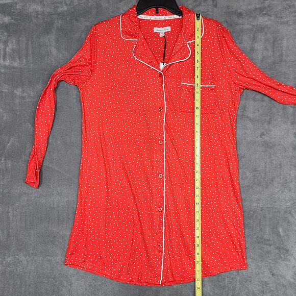 White Mark Long Sleeve Nightgown Notch Collar Button Down Red White Medium - Picture 7 of 8